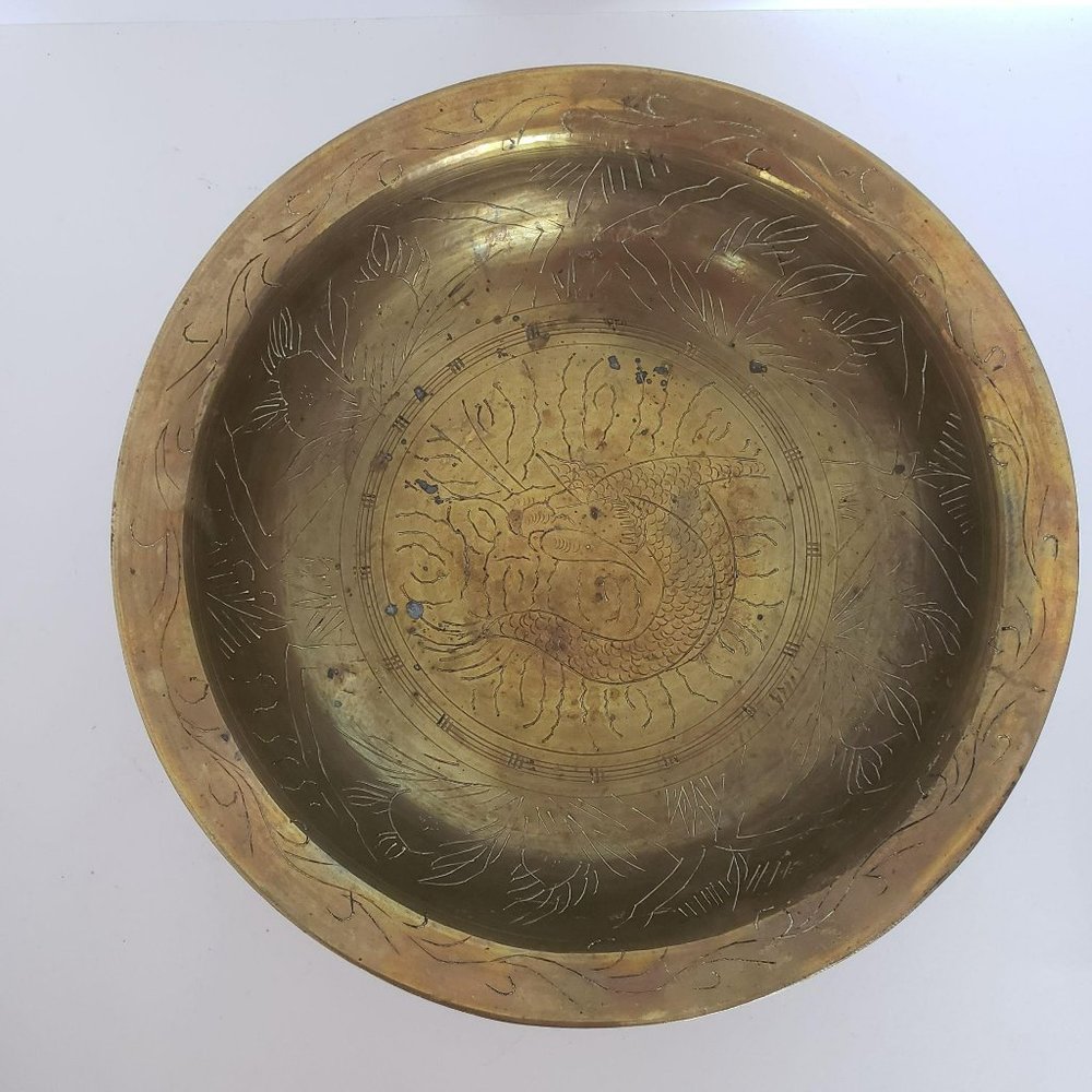 Antique Hand Engraved Lucky Double Dragons Chinese